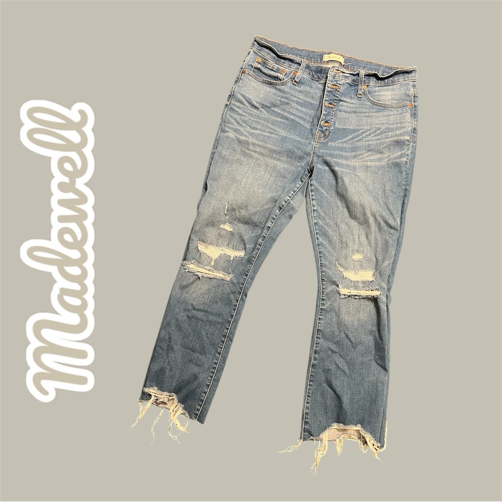 Madewell Denim High Rise Cali Demi Boot Raw Hem Distresseded Jean Button Fly 32